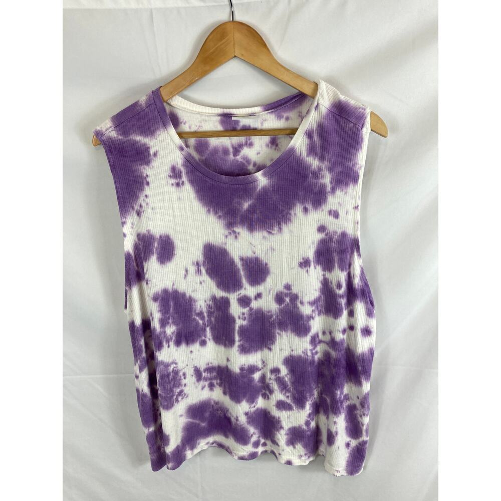 NWT Abound Purple Tie Dye Women's Muscle Ribbed Plus Size Tank Top 2X - Picture 2 of 5